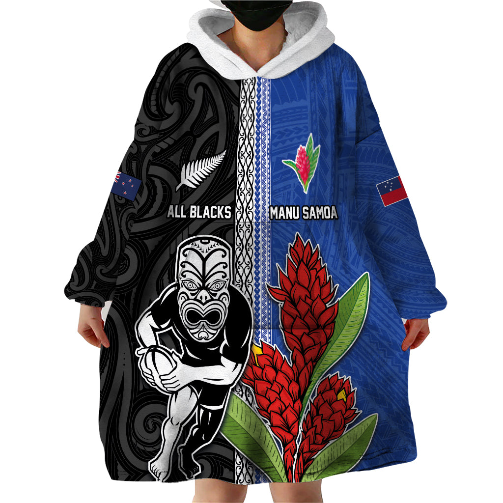 Custom Samoa and New Zealand Rugby Wearable Blanket Hoodie Teuila Samoan and Maori Warrior LT03 - Polynesian Pride