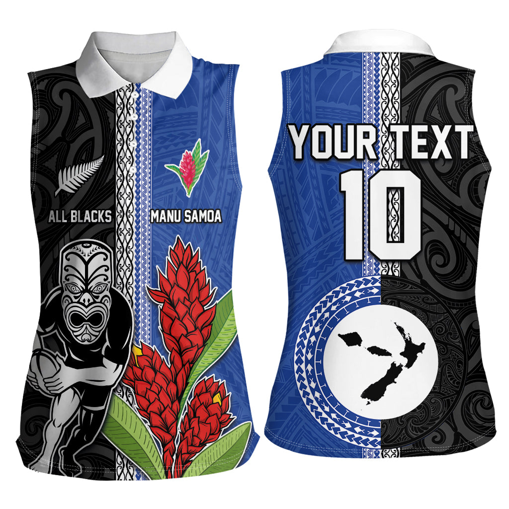 Custom Samoa and New Zealand Rugby Women Sleeveless Polo Shirt Teuila Samoan and Maori Warrior LT03 - Polynesian Pride