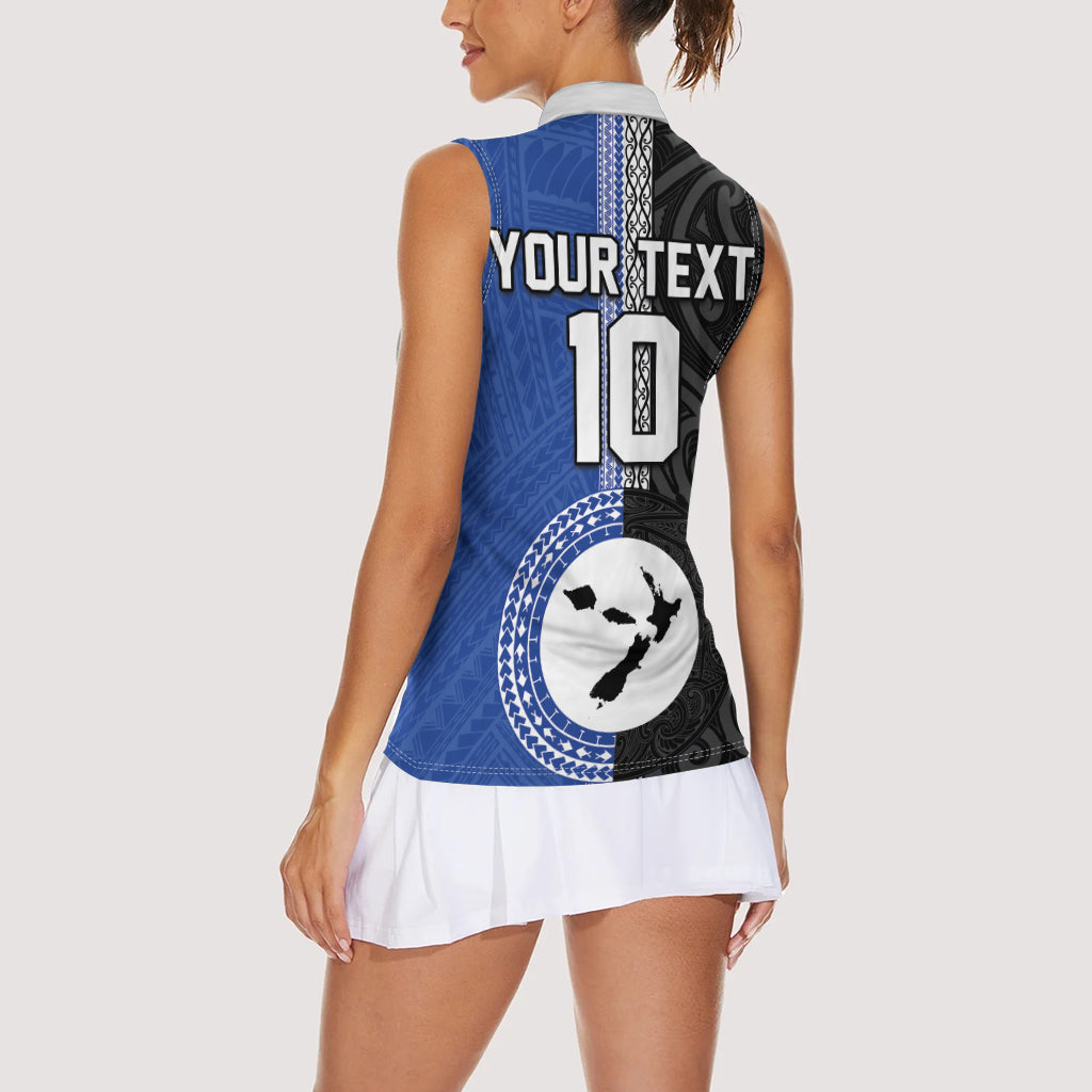 Custom Samoa and New Zealand Rugby Women Sleeveless Polo Shirt Teuila Samoan and Maori Warrior LT03 - Polynesian Pride