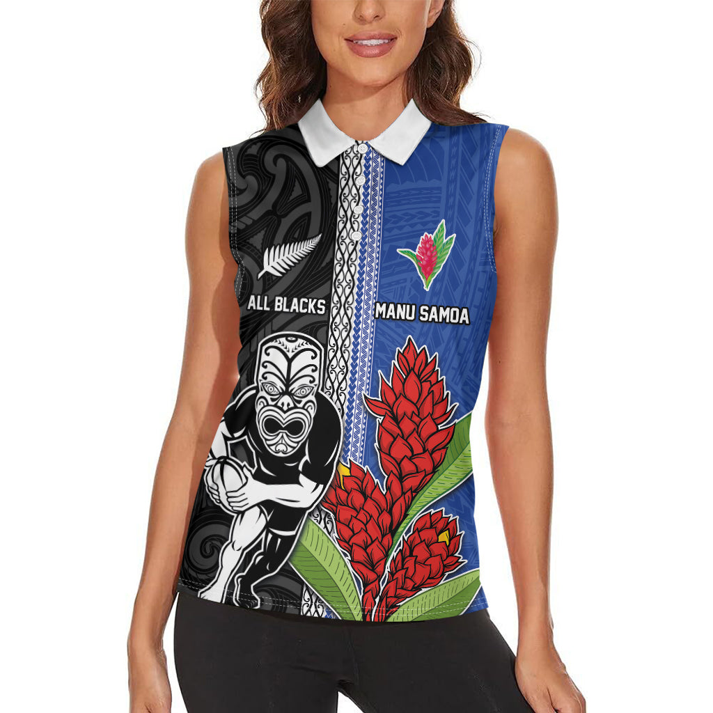 Custom Samoa and New Zealand Rugby Women Sleeveless Polo Shirt Teuila Samoan and Maori Warrior LT03 - Polynesian Pride