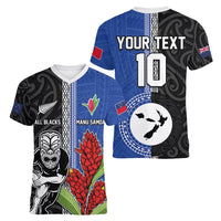 Custom Samoa and New Zealand Rugby Women V-Neck T-Shirt Teuila Samoan and Maori Warrior LT03 - Polynesian Pride