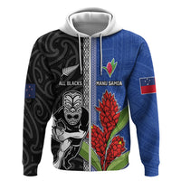 Custom Samoa and New Zealand Rugby Zip Hoodie Teuila Samoan and Maori Warrior LT03 Zip Hoodie Black - Polynesian Pride
