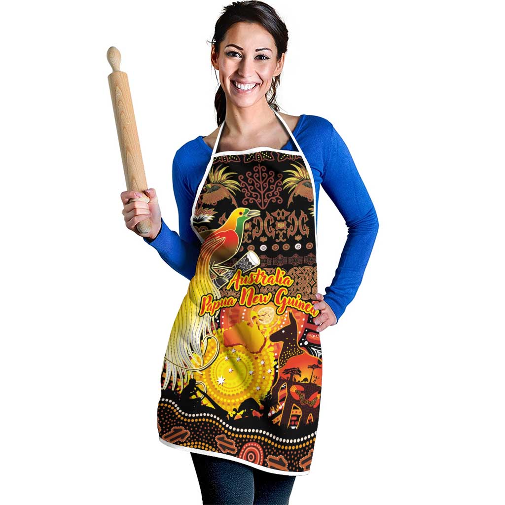 Australia and Papua New Guinea Together Apron Kangaroo Aboriginal Art and Bird-of-paradise Oro Tribal Motifs LT03 - Polynesian Pride