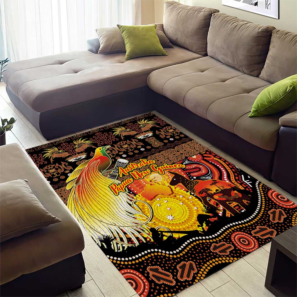 Australia and Papua New Guinea Together Area Rug Kangaroo Aboriginal Art and Bird-of-paradise Oro Tribal Motifs LT03 - Polynesian Pride