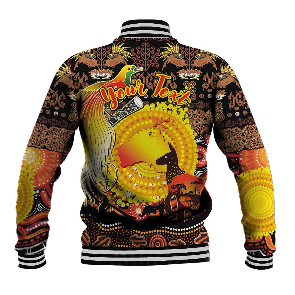 Personalized Australia and Papua New Guinea Together Baseball Jacket Kangaroo Aboriginal Art and Bird-of-paradise Oro Tribal Motifs LT03 - Polynesian Pride