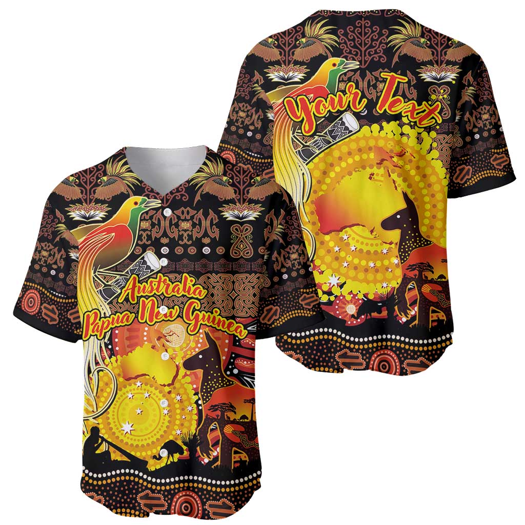 Personalized Australia and Papua New Guinea Together Baseball Jersey Kangaroo Aboriginal Art and Bird-of-paradise Oro Tribal Motifs LT03 - Polynesian Pride