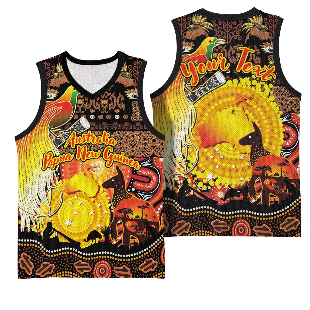 Personalized Australia and Papua New Guinea Together Basketball Jersey Kangaroo Aboriginal Art and Bird-of-paradise Oro Tribal Motifs LT03 - Polynesian Pride