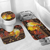 Australia and Papua New Guinea Together Bathroom Set Kangaroo Aboriginal Art and Bird-of-paradise Oro Tribal Motifs LT03 Mat Set Only (3 pcs) One Size Black - Polynesian Pride
