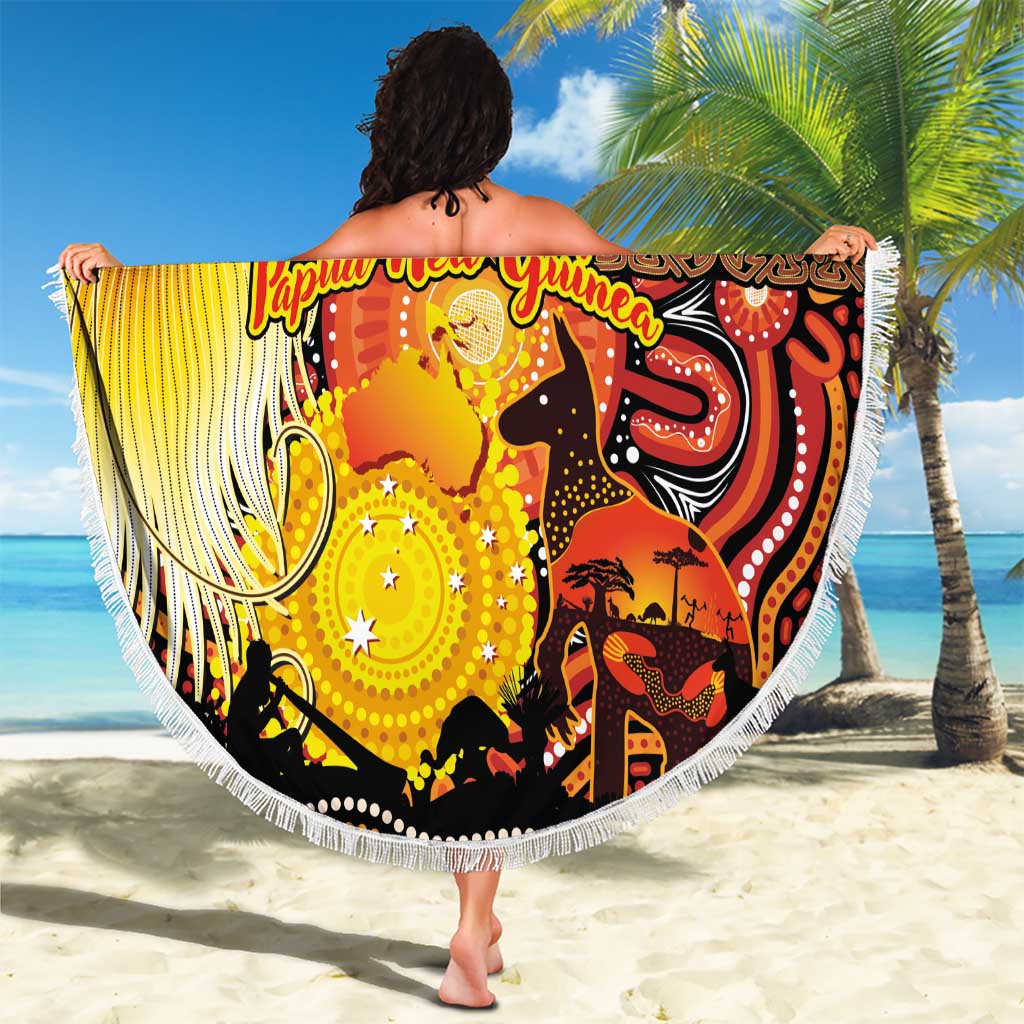 Australia and Papua New Guinea Together Beach Blanket Kangaroo Aboriginal Art and Bird-of-paradise Oro Tribal Motifs LT03 - Polynesian Pride