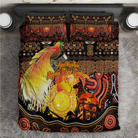 Australia and Papua New Guinea Together Bedding Set Kangaroo Aboriginal Art and Bird-of-paradise Oro Tribal Motifs LT03 Black - Polynesian Pride