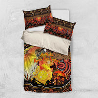 Australia and Papua New Guinea Together Bedding Set Kangaroo Aboriginal Art and Bird-of-paradise Oro Tribal Motifs LT03 US Twin 172cm x 218cm Black - Polynesian Pride