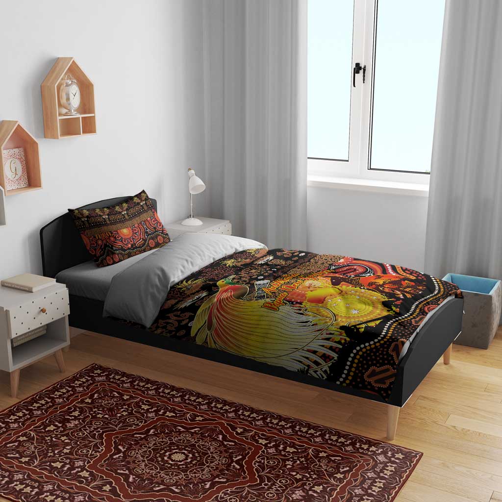 Australia and Papua New Guinea Together Bedding Set Kangaroo Aboriginal Art and Bird-of-paradise Oro Tribal Motifs LT03 - Polynesian Pride