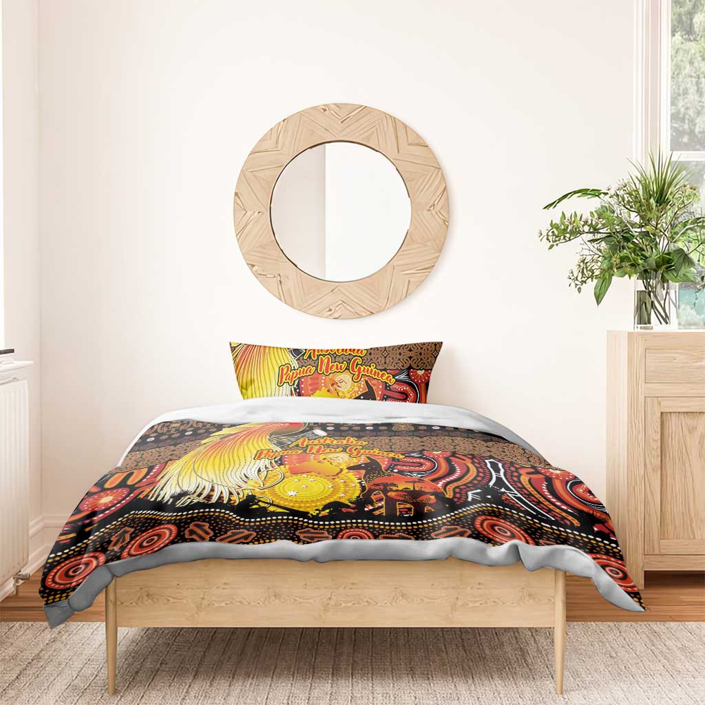 Australia and Papua New Guinea Together Bedding Set Kangaroo Aboriginal Art and Bird-of-paradise Oro Tribal Motifs LT03 - Polynesian Pride