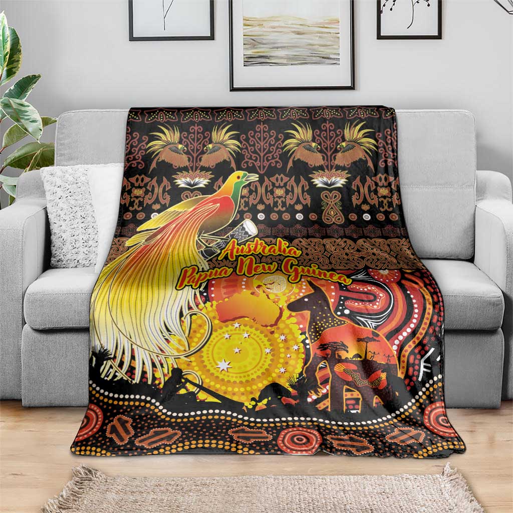 Australia and Papua New Guinea Together Blanket Kangaroo Aboriginal Art and Bird-of-paradise Oro Tribal Motifs LT03 - Polynesian Pride