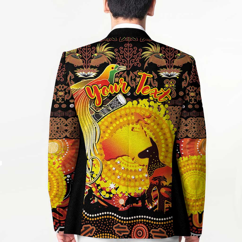 Personalized Australia and Papua New Guinea Together Blazer Kangaroo Aboriginal Art and Bird-of-paradise Oro Tribal Motifs LT03 - Polynesian Pride