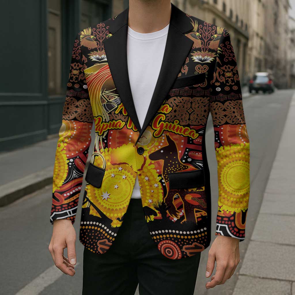 Personalized Australia and Papua New Guinea Together Blazer Kangaroo Aboriginal Art and Bird-of-paradise Oro Tribal Motifs LT03 - Polynesian Pride