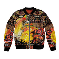 Personalized Australia and Papua New Guinea Together Bomber Jacket Kangaroo Aboriginal Art and Bird-of-paradise Oro Tribal Motifs LT03 Unisex Black - Polynesian Pride