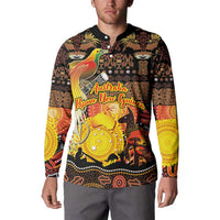 Personalized Australia and Papua New Guinea Together Button Sweatshirt Kangaroo Aboriginal Art and Bird-of-paradise Oro Tribal Motifs - Polynesian Pride
