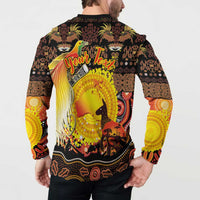 Personalized Australia and Papua New Guinea Together Button Sweatshirt Kangaroo Aboriginal Art and Bird-of-paradise Oro Tribal Motifs - Polynesian Pride