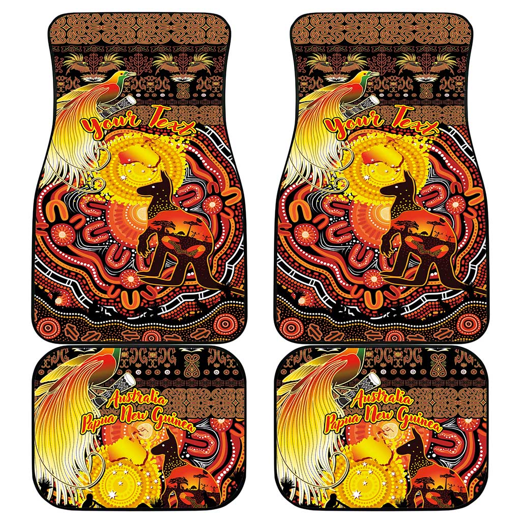 Personalized Australia and Papua New Guinea Together Car Mats Kangaroo Aboriginal Art and Bird-of-paradise Oro Tribal Motifs LT03 - Polynesian Pride