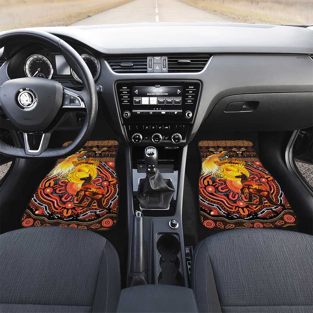 Personalized Australia and Papua New Guinea Together Car Mats Kangaroo Aboriginal Art and Bird-of-paradise Oro Tribal Motifs LT03 Set 2pcs - Front Black - Polynesian Pride