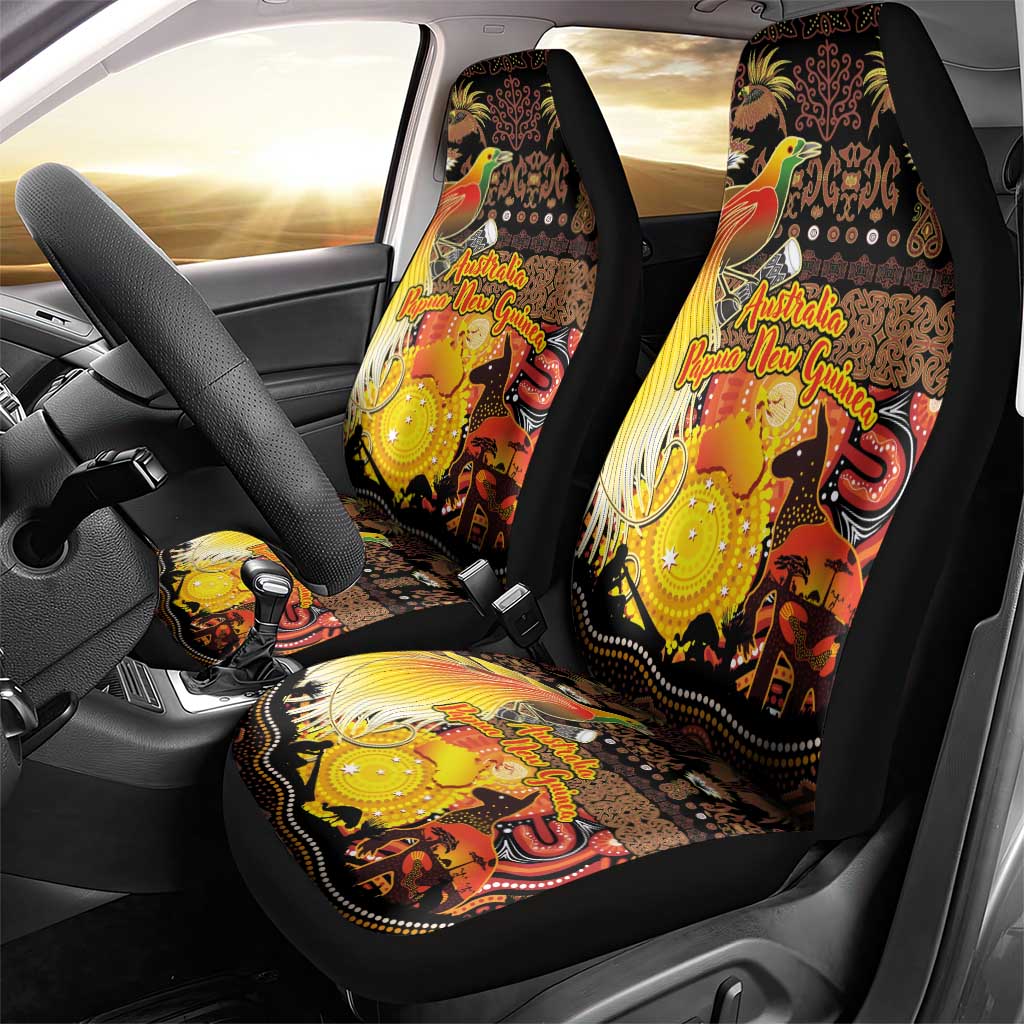Australia and Papua New Guinea Together Car Seat Cover Kangaroo Aboriginal Art and Bird-of-paradise Oro Tribal Motifs LT03 - Polynesian Pride