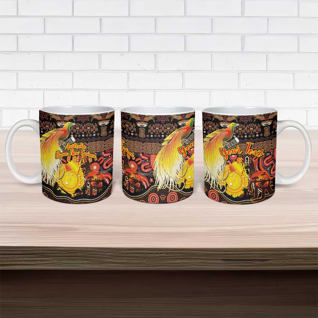 Personalized Australia and Papua New Guinea Together Ceramic Mug Kangaroo Aboriginal Art and Bird-of-paradise Oro Tribal Motifs LT03 - Polynesian Pride
