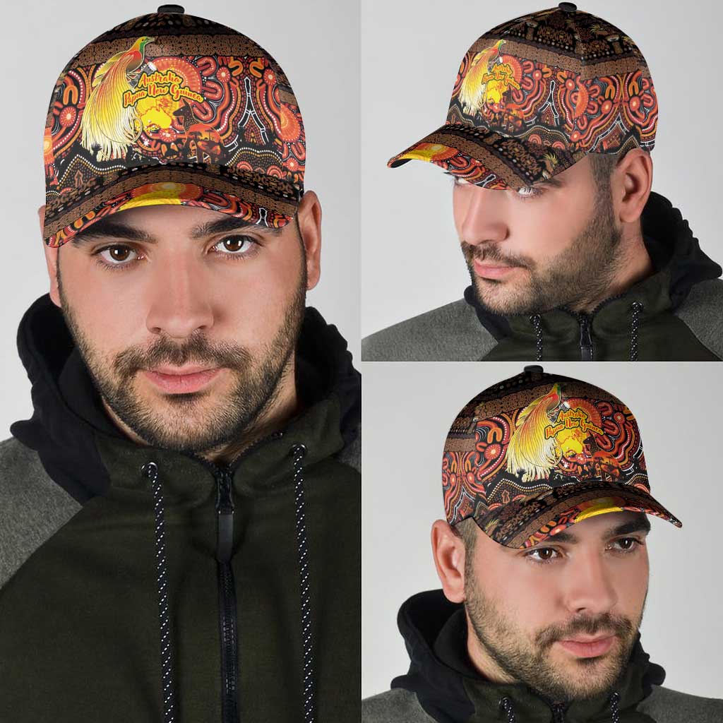 Australia and Papua New Guinea Together Classic Cap Kangaroo Aboriginal Art and Bird-of-paradise with Oro Tribal Motifs LT03 - Polynesian Pride