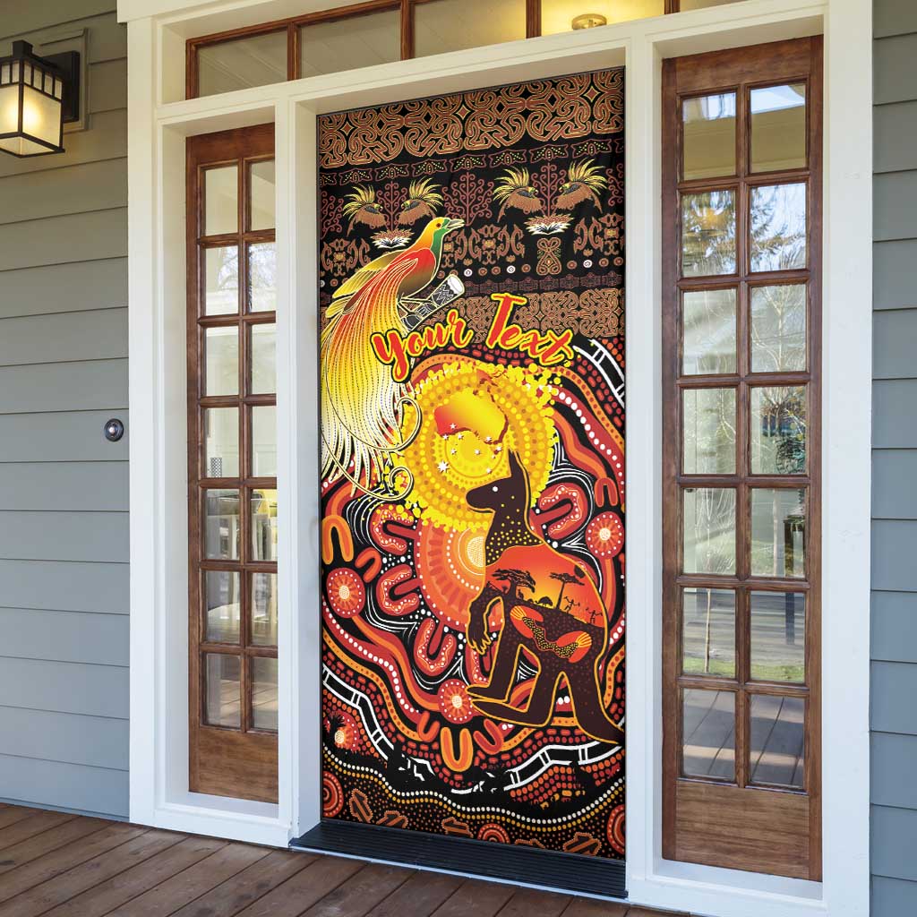 Personalized Australia and Papua New Guinea Together Door Cover Kangaroo Aboriginal Art and Bird-of-paradise Oro Tribal Motifs LT03 - Polynesian Pride