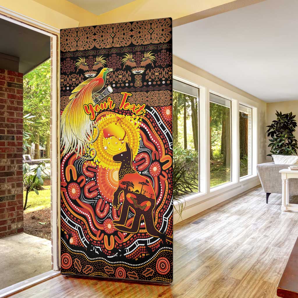 Personalized Australia and Papua New Guinea Together Door Cover Kangaroo Aboriginal Art and Bird-of-paradise Oro Tribal Motifs LT03 - Polynesian Pride