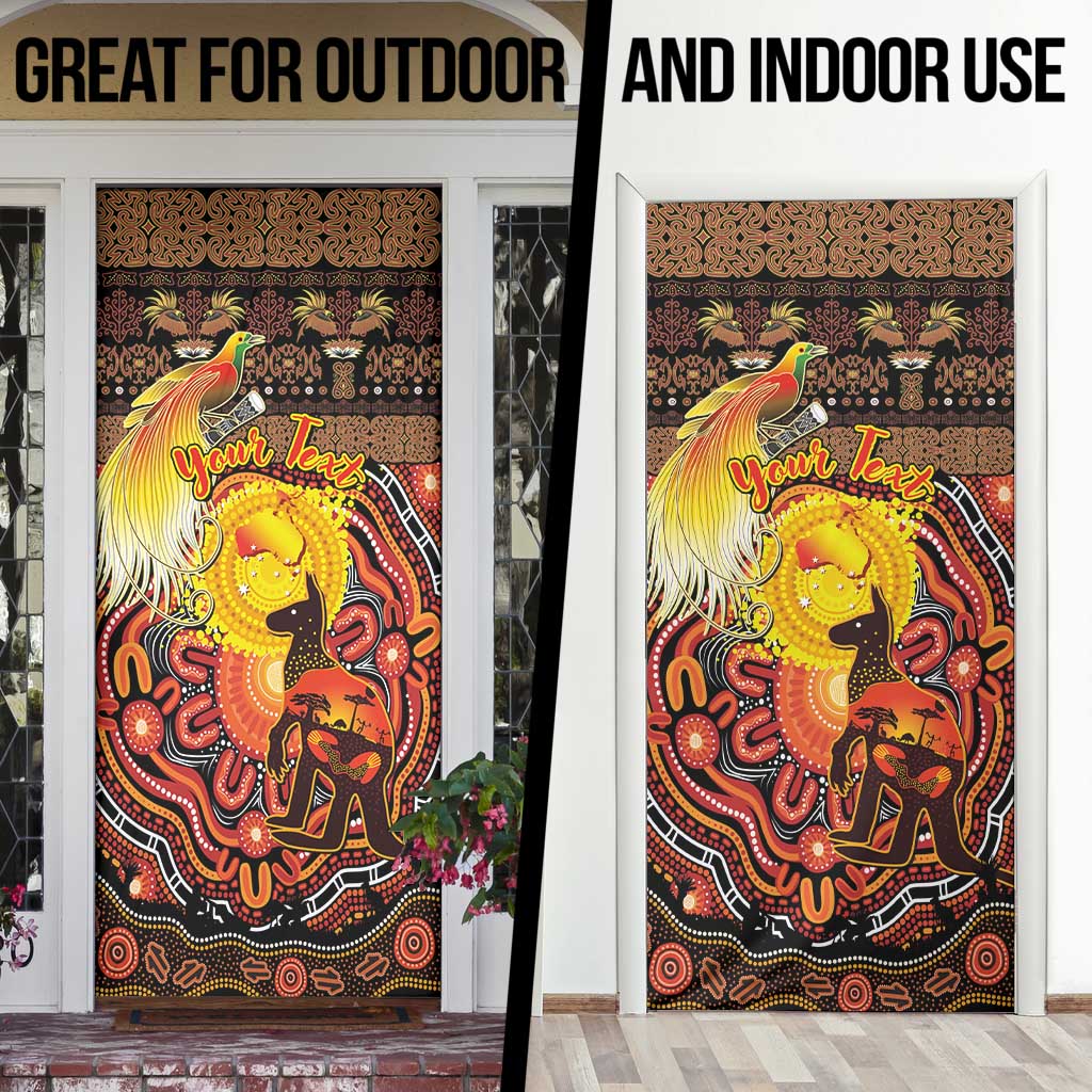 Personalized Australia and Papua New Guinea Together Door Cover Kangaroo Aboriginal Art and Bird-of-paradise Oro Tribal Motifs LT03 - Polynesian Pride