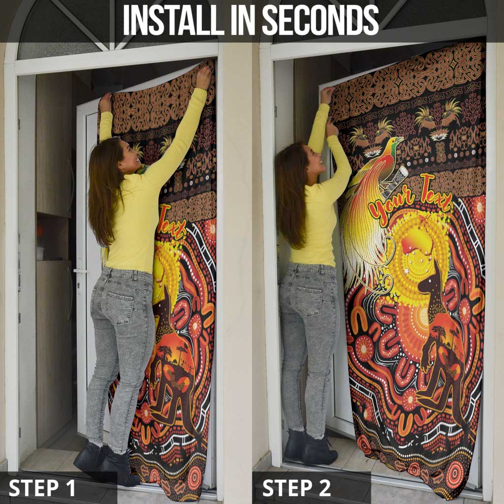 Personalized Australia and Papua New Guinea Together Door Cover Kangaroo Aboriginal Art and Bird-of-paradise Oro Tribal Motifs LT03 - Polynesian Pride
