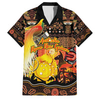 Personalized Australia and Papua New Guinea Together Family Matching Off The Shoulder Long Sleeve Dress and Hawaiian Shirt Kangaroo Aboriginal Art and Bird-of-paradise Oro Tribal Motifs - Polynesian Pride