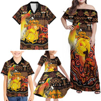 Personalized Australia and Papua New Guinea Together Family Matching Off Shoulder Maxi Dress and Hawaiian Shirt Kangaroo Aboriginal Art and Bird-of-paradise Oro Tribal Motifs - Polynesian Pride