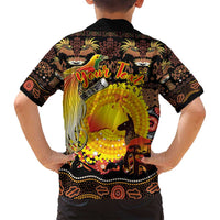 Personalized Australia and Papua New Guinea Together Family Matching Off Shoulder Short Dress and Hawaiian Shirt Kangaroo Aboriginal Art and Bird-of-paradise Oro Tribal Motifs - Polynesian Pride