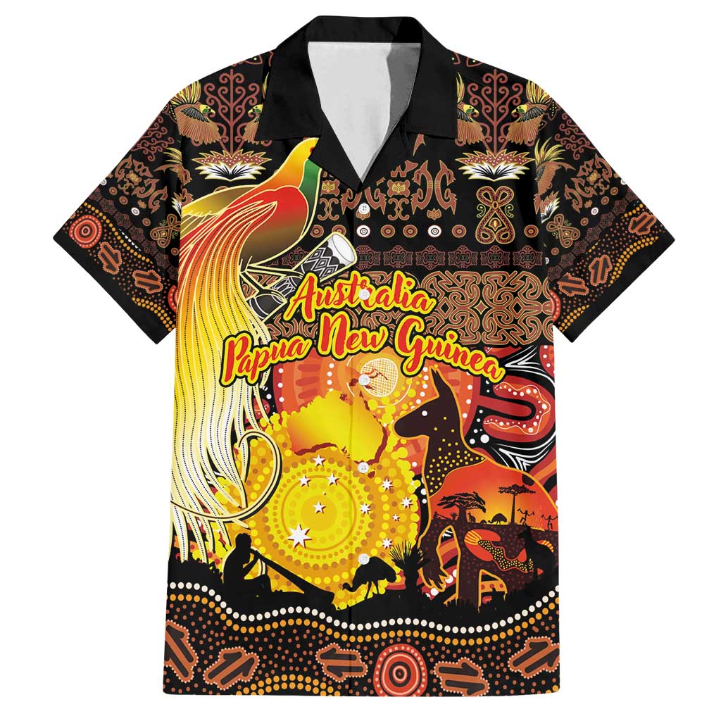 Personalized Australia and Papua New Guinea Together Family Matching Puletasi and Hawaiian Shirt Kangaroo Aboriginal Art and Bird-of-paradise Oro Tribal Motifs - Polynesian Pride