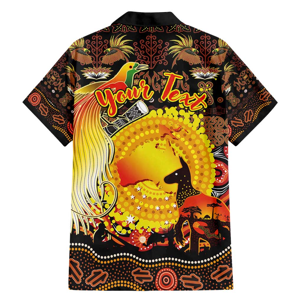 Personalized Australia and Papua New Guinea Together Family Matching Tank Maxi Dress and Hawaiian Shirt Kangaroo Aboriginal Art and Bird-of-paradise Oro Tribal Motifs - Polynesian Pride