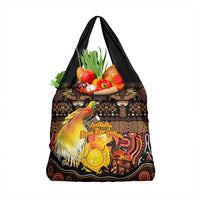 Australia and Papua New Guinea Together Grocery Bag Kangaroo Aboriginal Art and Bird-of-paradise Oro Tribal Motifs LT03 1-pack One Size Black - Polynesian Pride