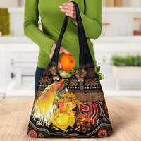 Australia and Papua New Guinea Together Grocery Bag Kangaroo Aboriginal Art and Bird-of-paradise Oro Tribal Motifs LT03 - Polynesian Pride