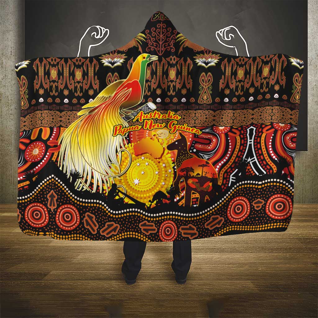 Australia and Papua New Guinea Together Hooded Blanket Kangaroo Aboriginal Art and Bird-of-paradise Oro Tribal Motifs LT03 - Polynesian Pride
