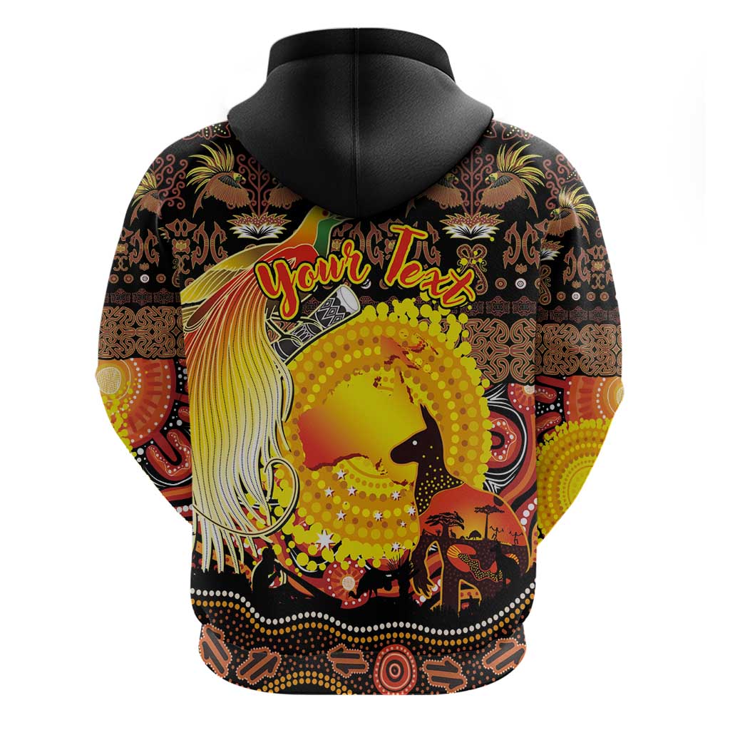 Personalized Australia and Papua New Guinea Together Hoodie Kangaroo Aboriginal Art and Bird-of-paradise Oro Tribal Motifs LT03 - Polynesian Pride