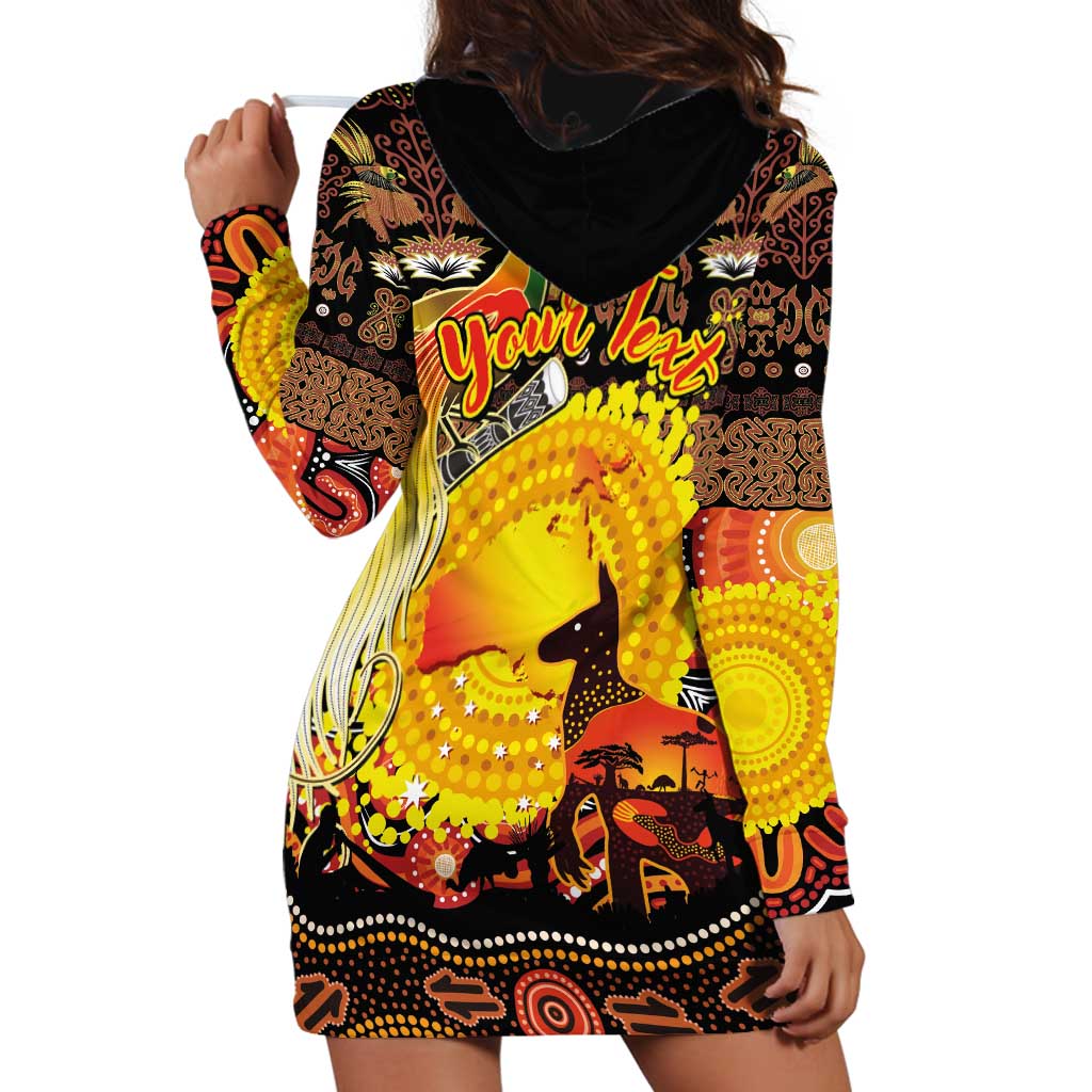 Personalized Australia and Papua New Guinea Together Hoodie Dress Kangaroo Aboriginal Art and Bird-of-paradise Oro Tribal Motifs LT03 - Polynesian Pride