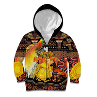 Personalized Australia and Papua New Guinea Together Kid Hoodie Kangaroo Aboriginal Art and Bird-of-paradise Oro Tribal Motifs LT03 Zip Hoodie Black - Polynesian Pride