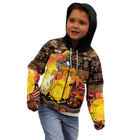 Personalized Australia and Papua New Guinea Together Kid Hoodie Kangaroo Aboriginal Art and Bird-of-paradise Oro Tribal Motifs LT03 - Polynesian Pride