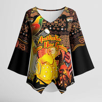 Personalized Australia and Papua New Guinea Together Kimono Sleeve Blouse Kangaroo Aboriginal Art and Bird-of-paradise Oro Tribal Motifs LT03 Female Black - Polynesian Pride