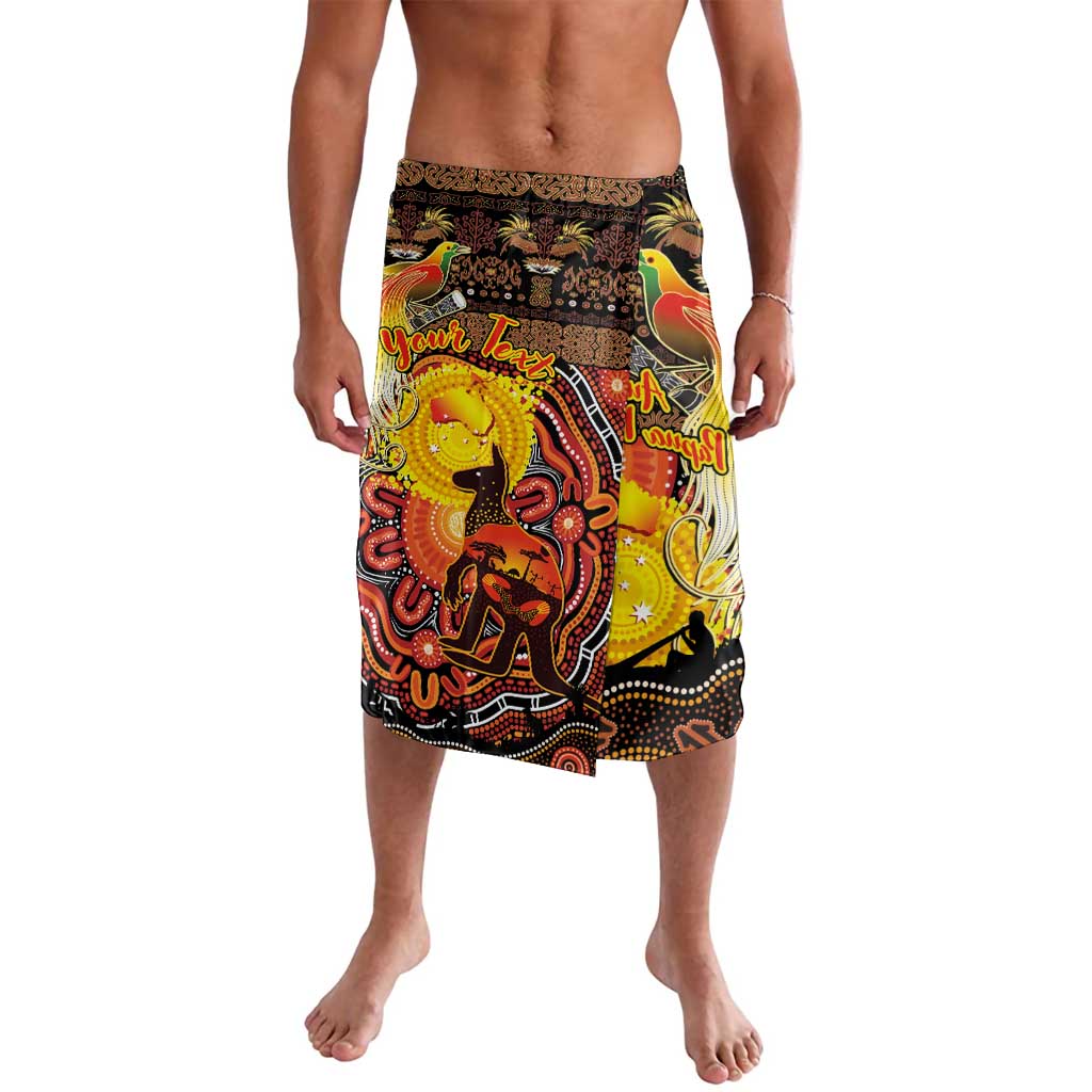 Personalized Australia and Papua New Guinea Together Lavalava Kangaroo Aboriginal Art and Bird-of-paradise Oro Tribal Motifs LT03 Black - Polynesian Pride