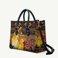 Australia and Papua New Guinea Together Leather Bag Kangaroo Aboriginal Art and Bird-of-paradise Oro Tribal Motifs LT03 Black - Polynesian Pride