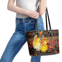 Australia and Papua New Guinea Together Leather Tote Bag Kangaroo Aboriginal Art and Bird-of-paradise Oro Tribal Motifs LT03 - Polynesian Pride