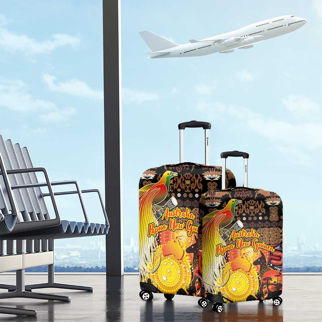 Australia and Papua New Guinea Together Luggage Cover Kangaroo Aboriginal Art and Bird-of-paradise Oro Tribal Motifs LT03 - Polynesian Pride