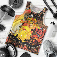 Personalized Australia and Papua New Guinea Together Men Tank Top Kangaroo Aboriginal Art and Bird-of-paradise Oro Tribal Motifs LT03 - Polynesian Pride